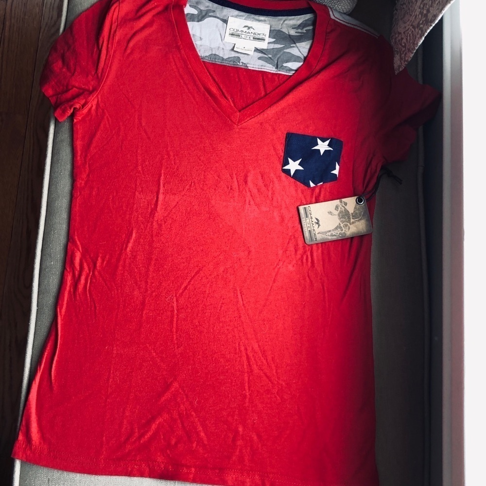 Red V-Neck Short Sleeve Tee SMALL! NEW